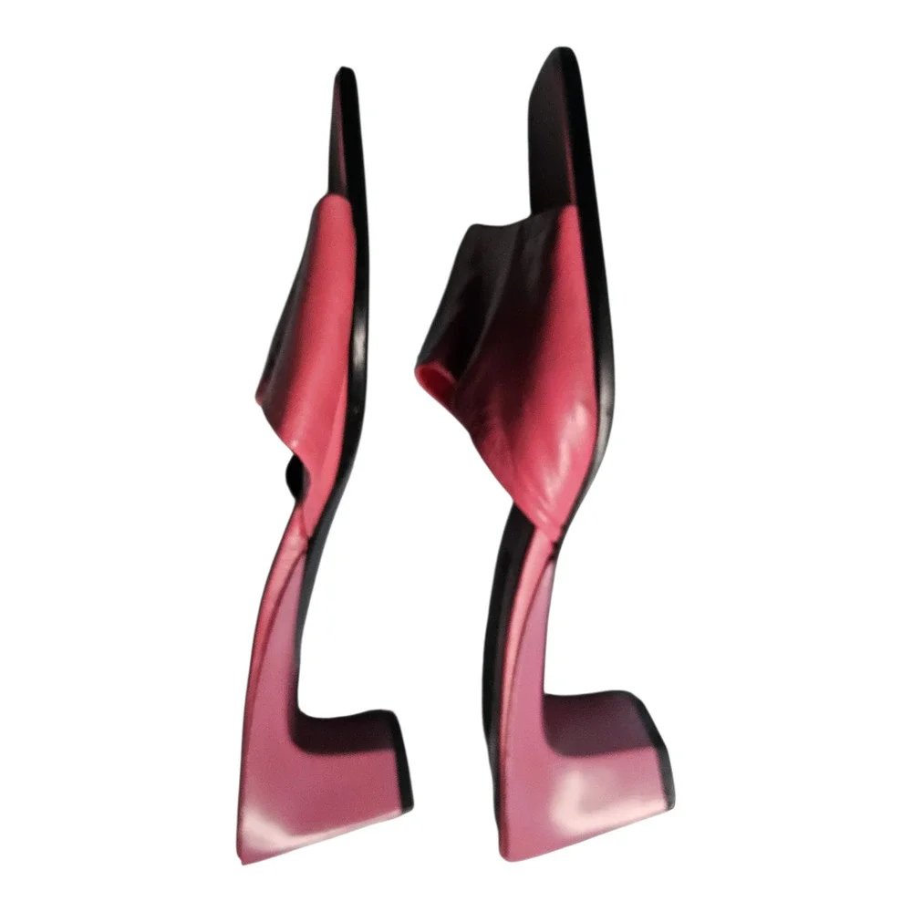 Nine West Square Toe Slide Sandals Pink Leather Mules Y2K 90s Slip On Sz 8.5 - Picture 6 of 14